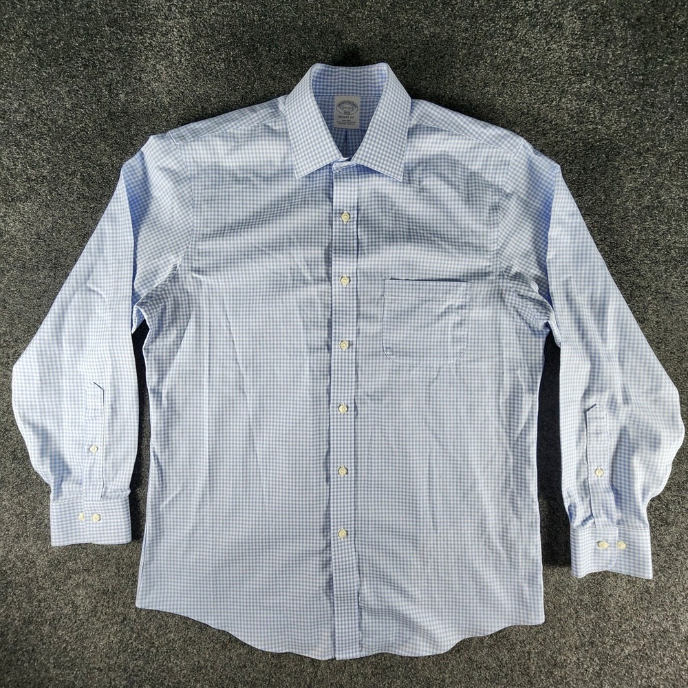 Lot of 2 Brooks Brothers 1818 Regent Fit Gingham Dress Shirts 15.5 32/33 Blue - Picture 3 of 15